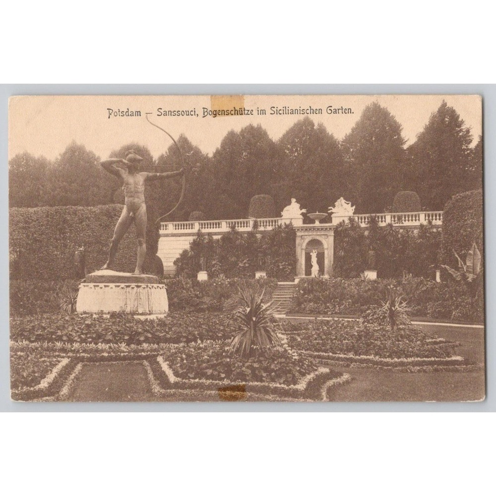 Potsdam Germany Archer Statue Sicilian Garden Sanssouci Palace c1925 POSTCARD